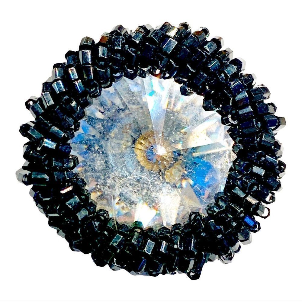 Vintage Swarovski Crystal Rivoli with black glass beaded earrings pierced art…